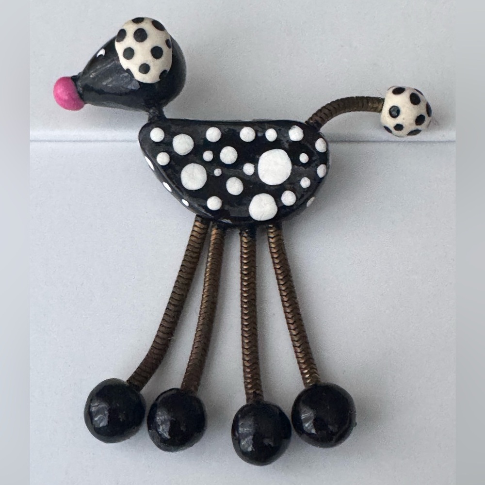Vintage Artisan Brooch Dog whimsical signed KP